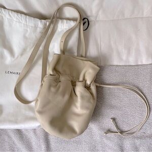 Lemaire Cream Leather Drawstring Crossbody Bag